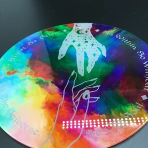 Tie-Dye Acrylic Charger Plate with Hand and Crystal Design – flat view