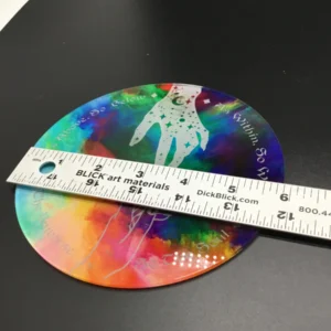 Tie-Dye Acrylic Charger Plate with Hand and Crystal Design – Multiple Views with ruler for size