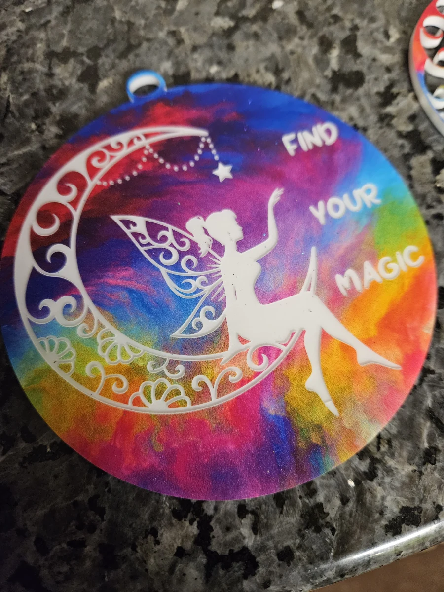 Tie-Dye Acrylic Fairy Ornament – “Find Your Magic” Crescent Moon Design