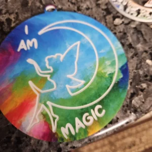 Rainbow Acrylic Ornament with Fairy and Crescent Moon – "I Am Magic"