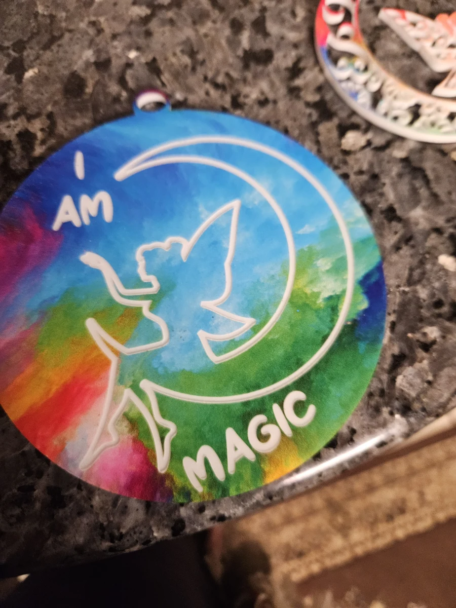 Rainbow Acrylic Ornament with Fairy and Crescent Moon – "I Am Magic"