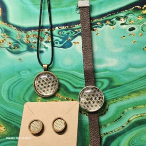 flower of life Jewelry Set – Pendant Necklace, Bracelet, and Wooden Earrings
