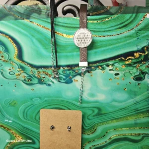 A sacred geometry Jewelry Set – Pendant Necklace, Bracelet, and Wooden Earrings