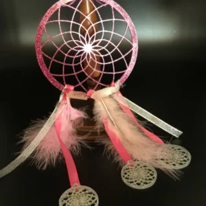 Handmade Acrylic Dream Catcher – Pink Frame with Feather Tassels