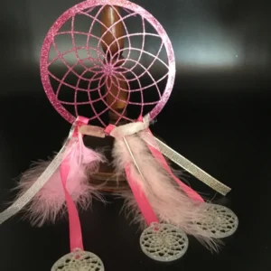 Custom Pink Glitter Dream Catcher with White and Pink Feathers