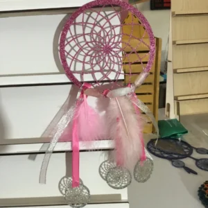Handmade Pink Glitter Dream Catcher with Feather Charms