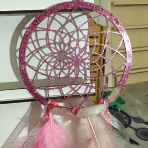 Blue Glitter Acrylic Dream Catcher with Pink and Lavender Feathers