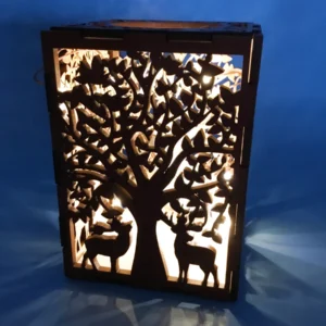 Laser-Cut Wood Lamp Featuring Deer Silhouettes