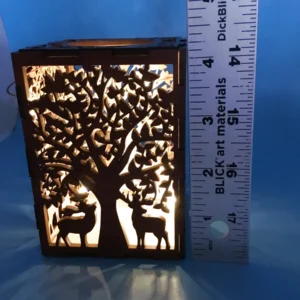 Laser-Cut Wood Lamp Featuring Deer and Wolves Silhouette