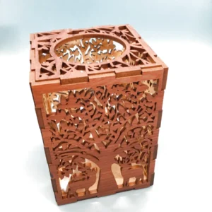 Laser-Cut Wood Lamp Featuring Deer and Wolves Silhouettes