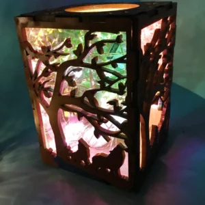 Handcrafted Wood Lamp with Multicolor Glows