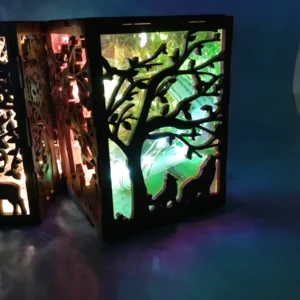 Handcrafted Wood Lamp with Multicolor Glows