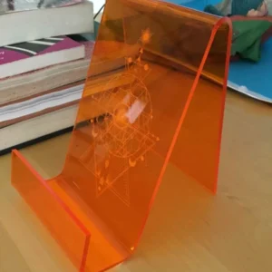 Laser engraved acrylic book and tablet stand- Side view