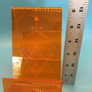 Laser engraved acrylic book and tablet stand with ruler